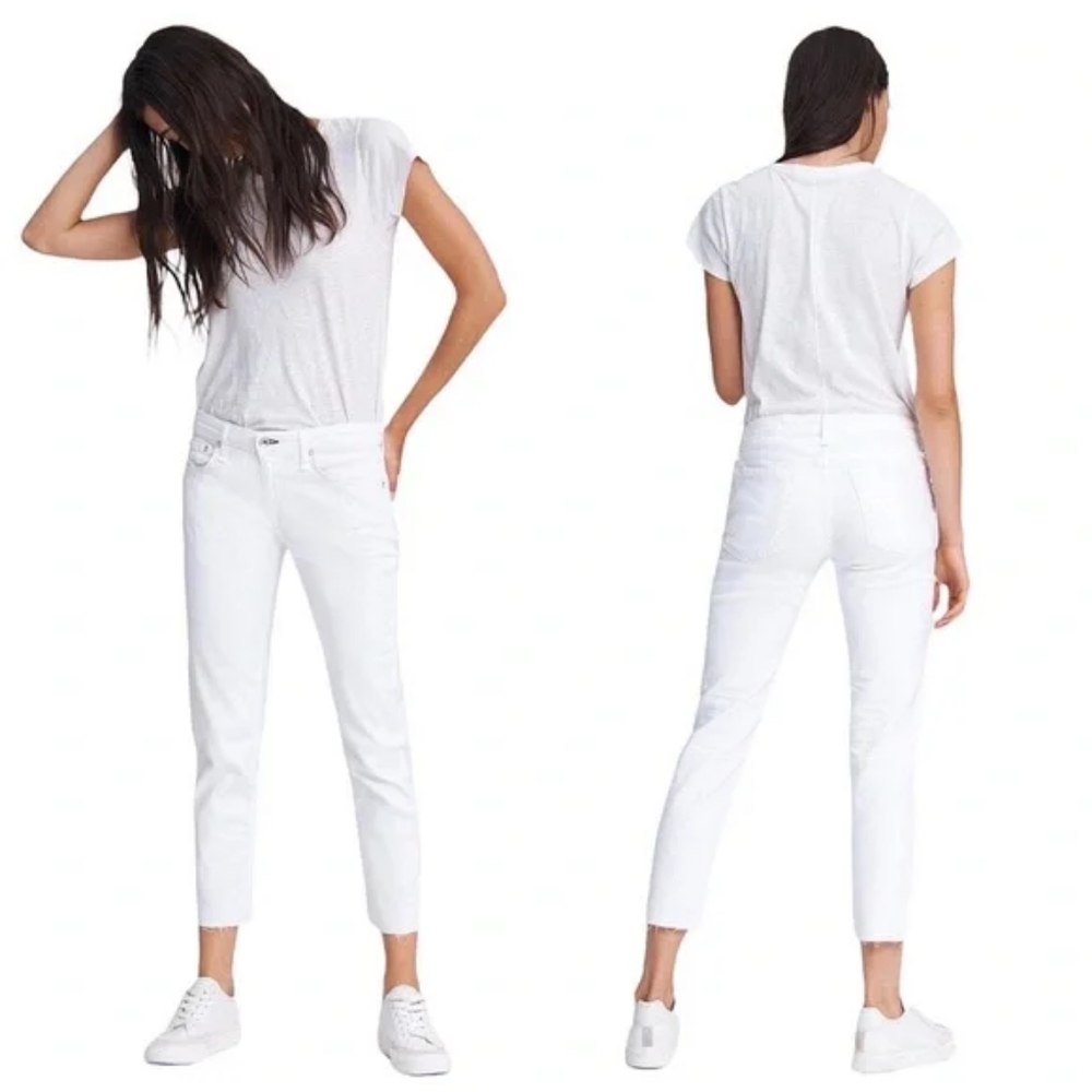 rag & bone dre Low Rise Slim Boyfriend Women's Crisp White Ankle Jeans Size 24.